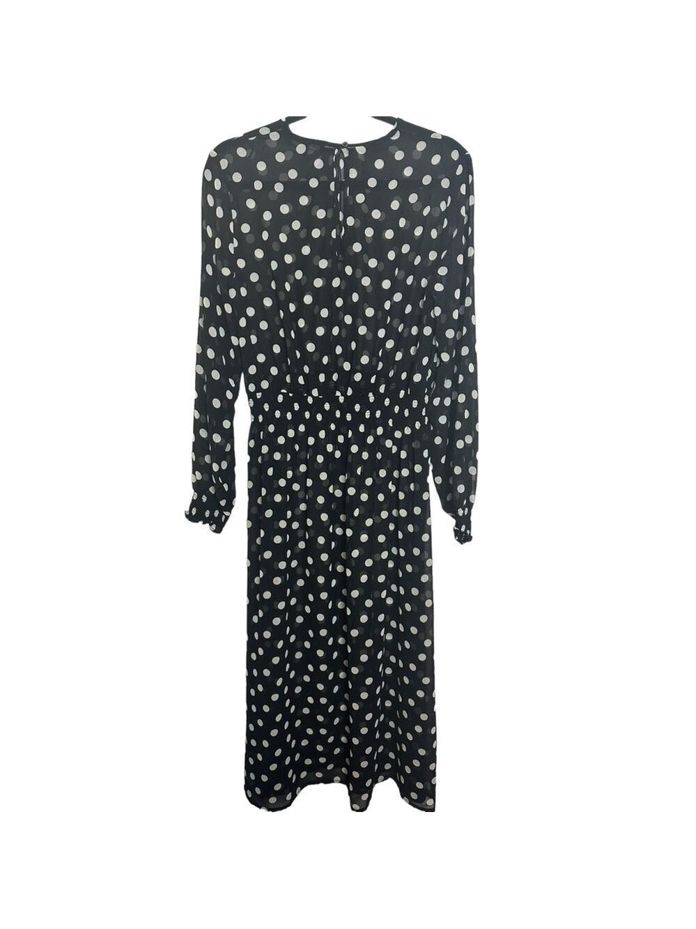 Olivaceous Polka Dot Smocked Waist Sheer Dress with Black Under Slip - Picture 2 of 14